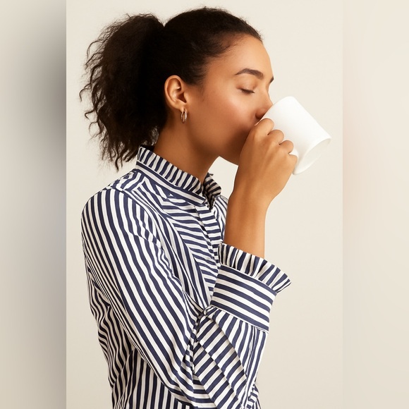 J.Crew tuxedo shirt Navy White Stripe Ruffle Size XS - Picture 5 of 15